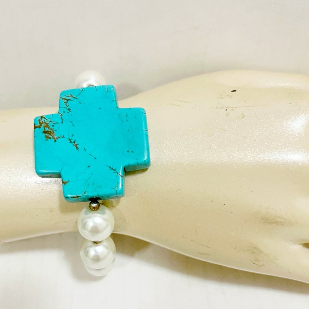Large Turquoise Freshwater pearls Pearl Cross Bracelet
